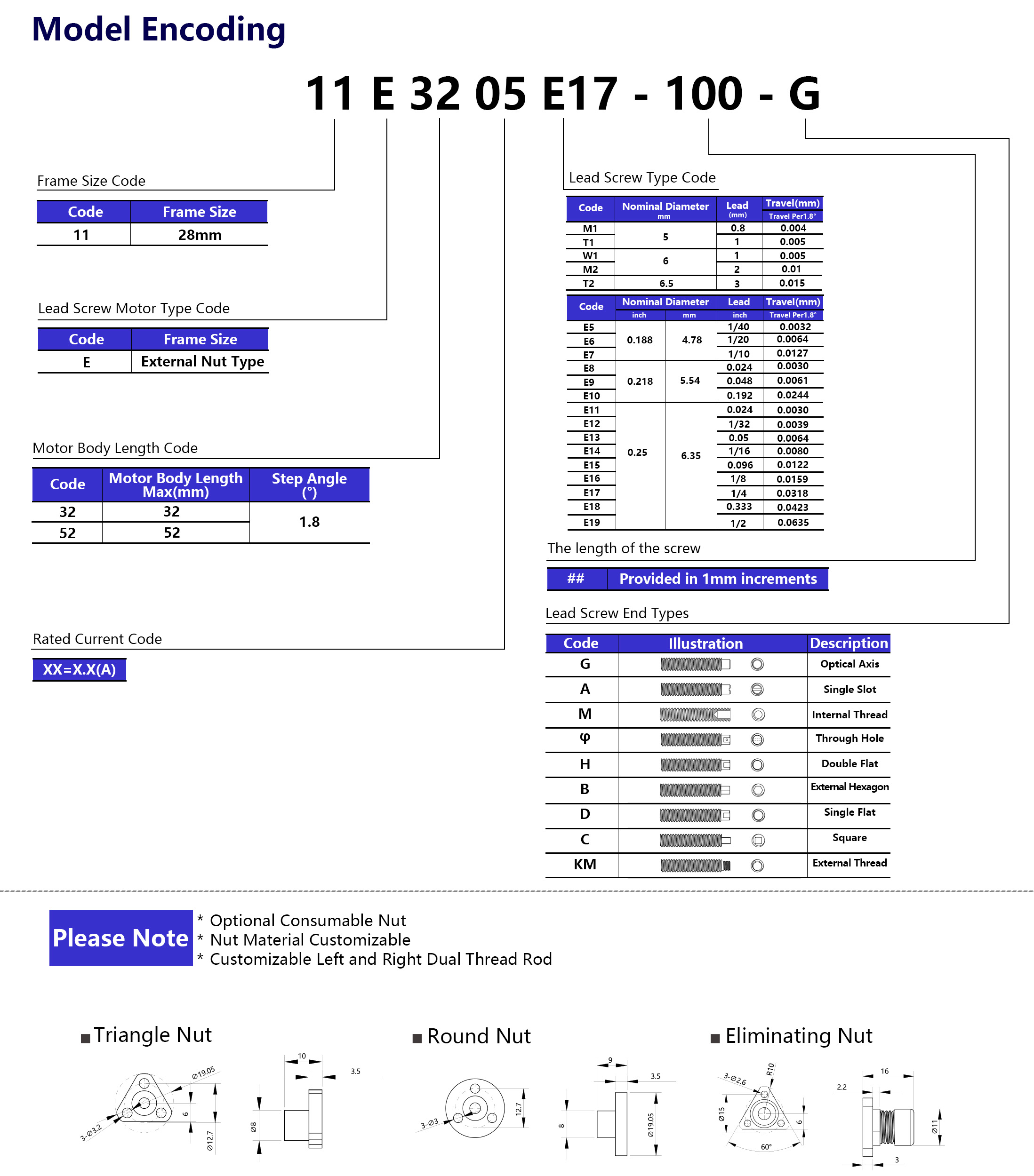 NEMA11 External Nut Linear Stepper Motors